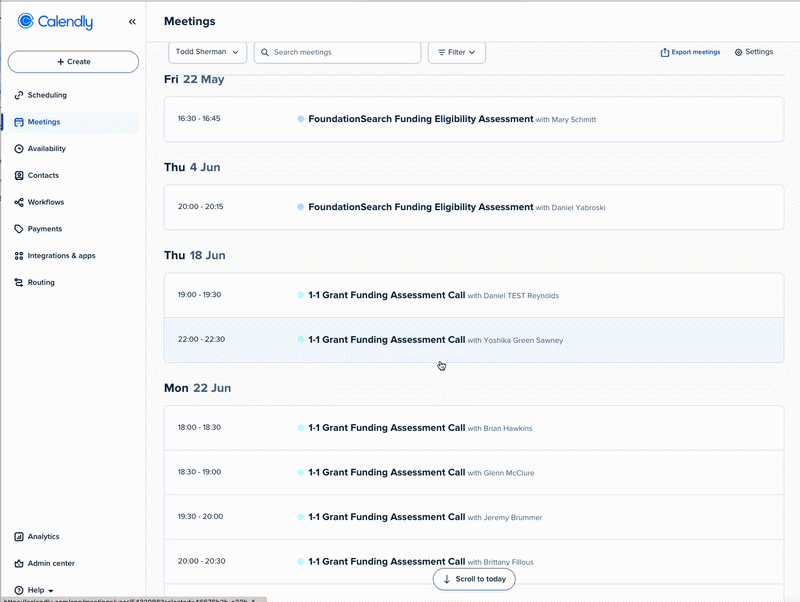 Animated screenshot of the client's Calendly booking page filling up with back-to-back qualified sales calls across the reporting month.